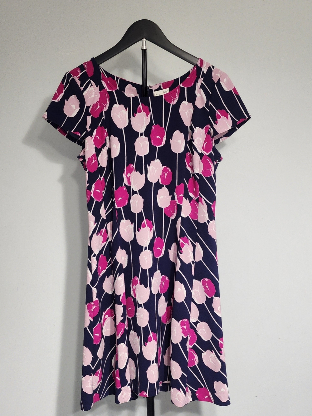 Maison Jules Navy Mini Dress with Pink Tulip Print Cottagecore Size L